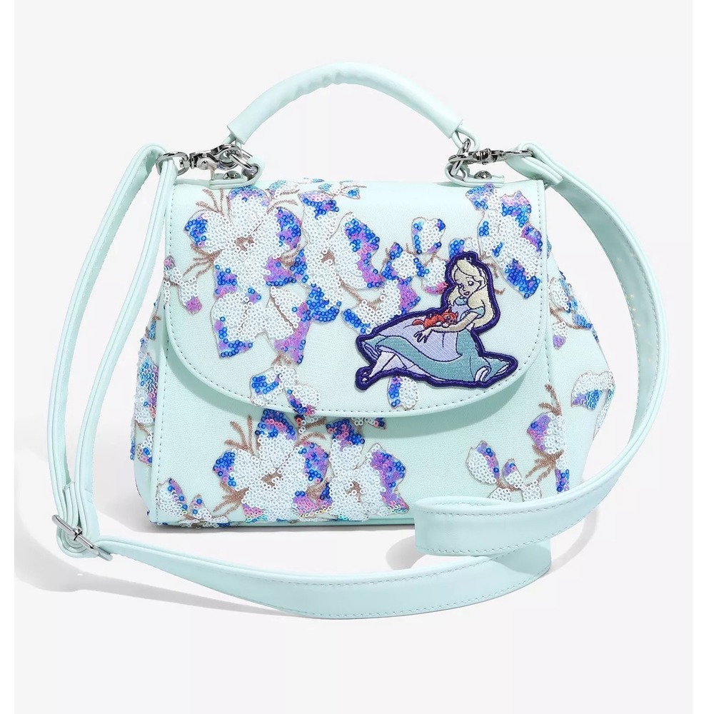 Loungefly Disney Alice in Wonderland Alice & Dinah Floral Sequin Handbag